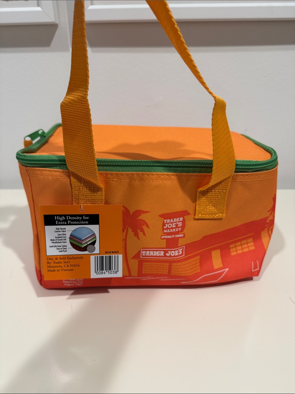 Trader Joe's Orange Insulated Lunch Bag with Green Trim